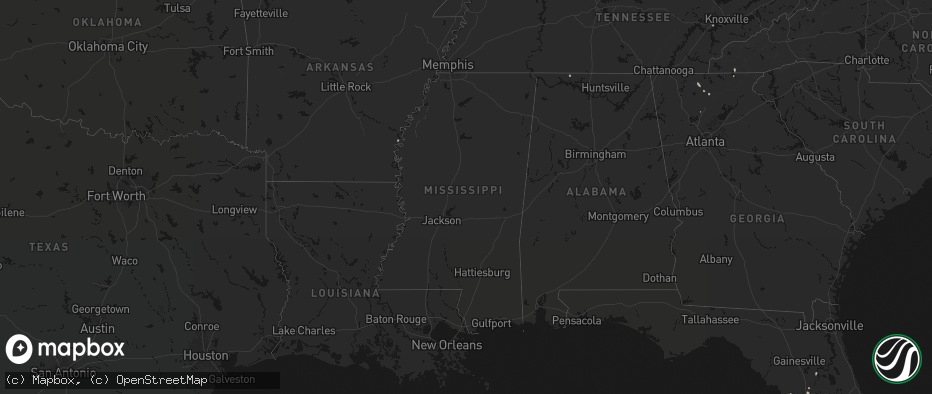 Hail map in Mississippi on July 17, 2026