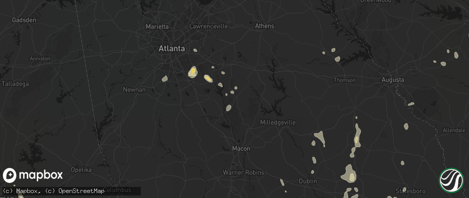 Hail map in Monticello, GA on July 17, 2026
