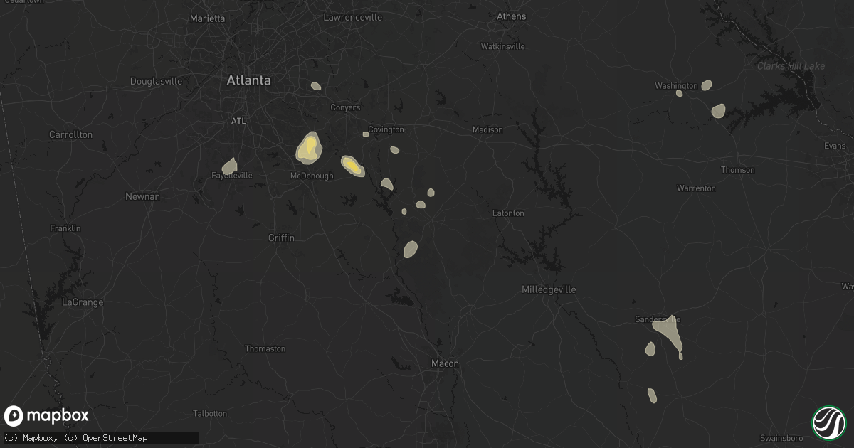 Hail map in Monticello, GA on July 17, 2026