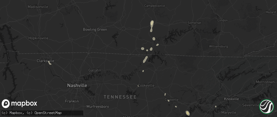 Hail map in Moss, TN on July 17, 2026