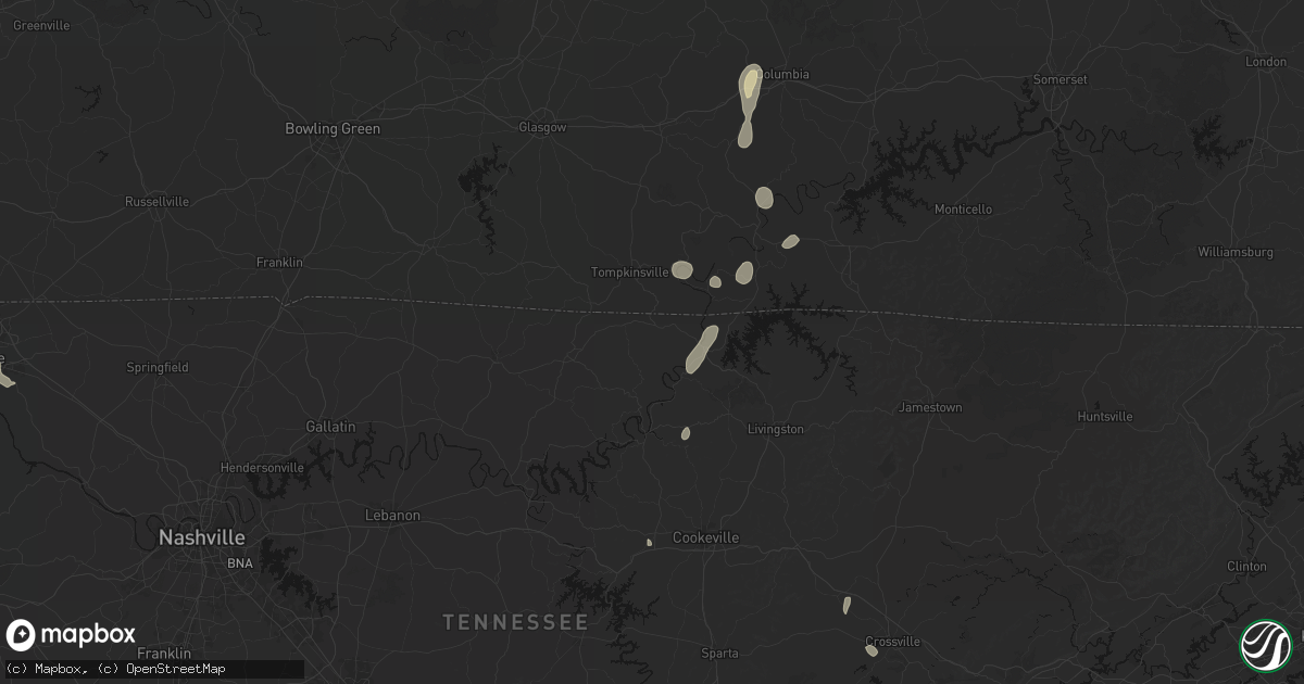 Hail map in Moss, TN on July 17, 2026