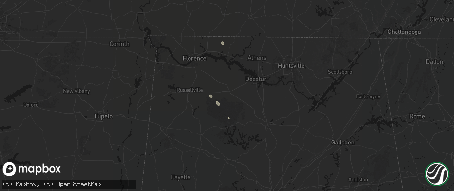 Hail map in Moulton, AL on July 17, 2026
