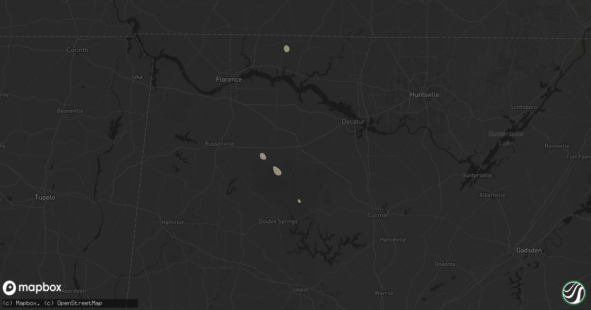 Hail map in Moulton, AL on July 17, 2026