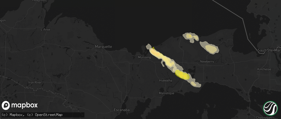 Hail map in Munising, MI on July 17, 2026