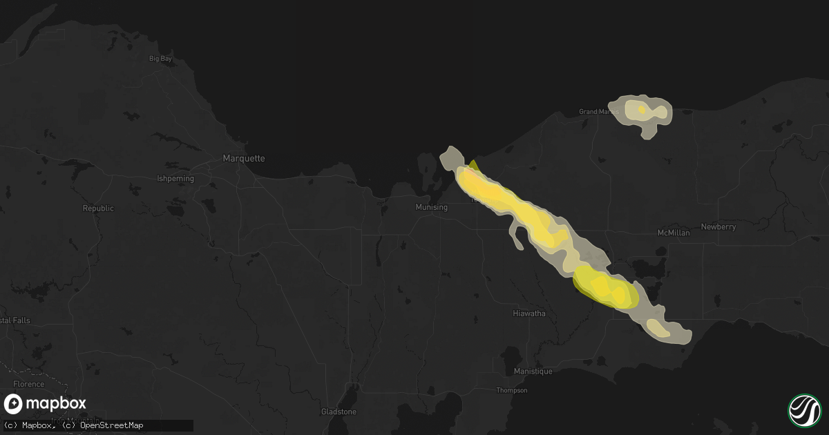 Hail map in Munising, MI on July 17, 2026