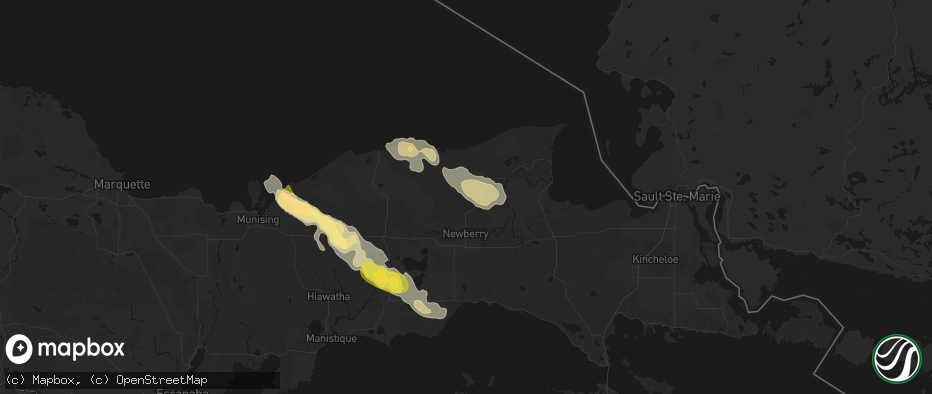 Hail map in Newberry, MI on July 17, 2026