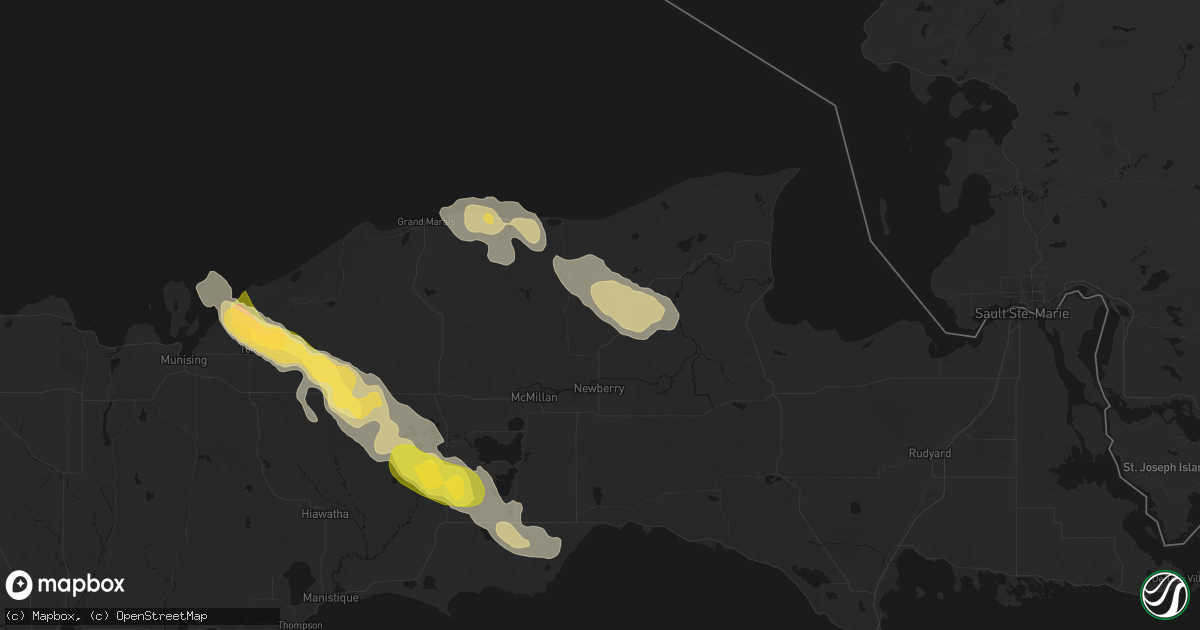 Hail map in Newberry, MI on July 17, 2026