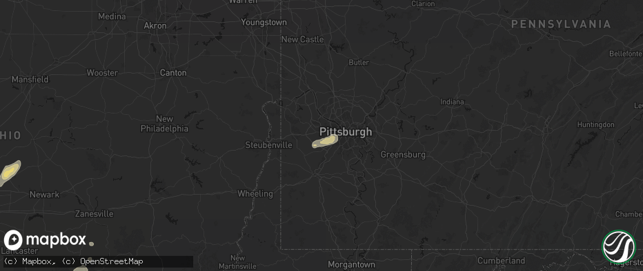 Hail map in Oakdale, PA on July 17, 2026