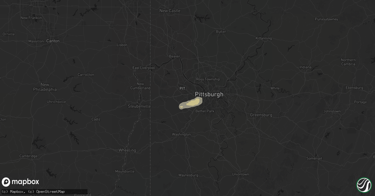Hail map in Oakdale, PA on July 17, 2026