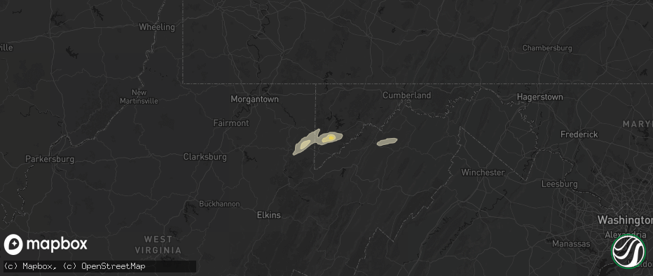 Hail map in Oakland, MD on July 17, 2026