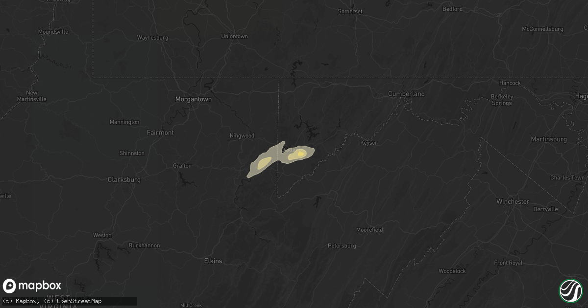 Hail map in Oakland, MD on July 17, 2026