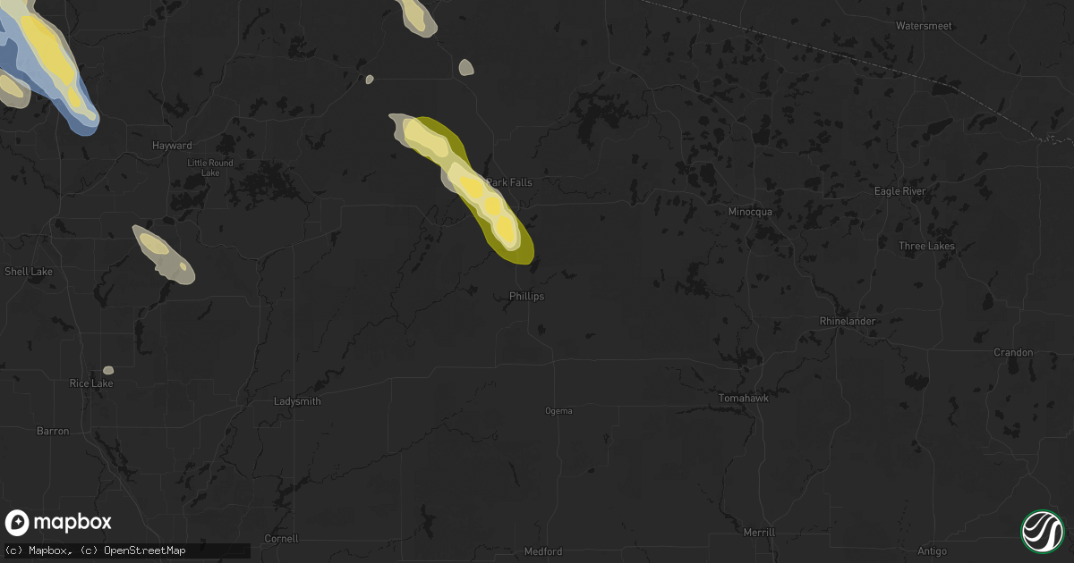 Hail map in Phillips, WI on July 17, 2026