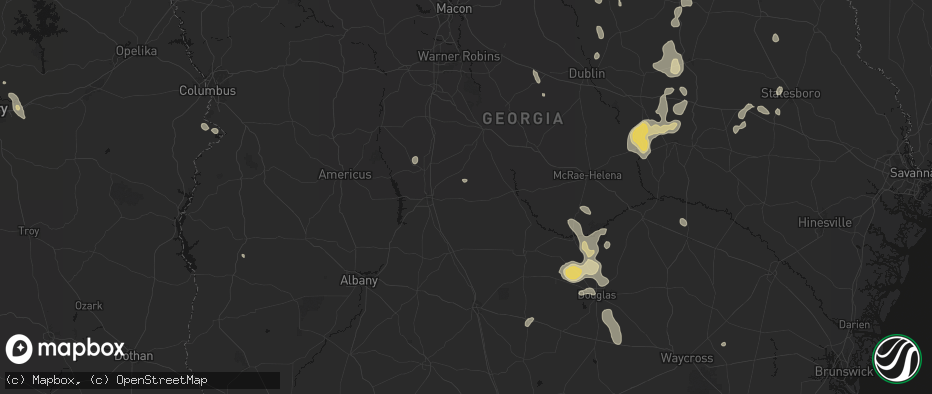 Hail map in Pitts, GA on July 17, 2026