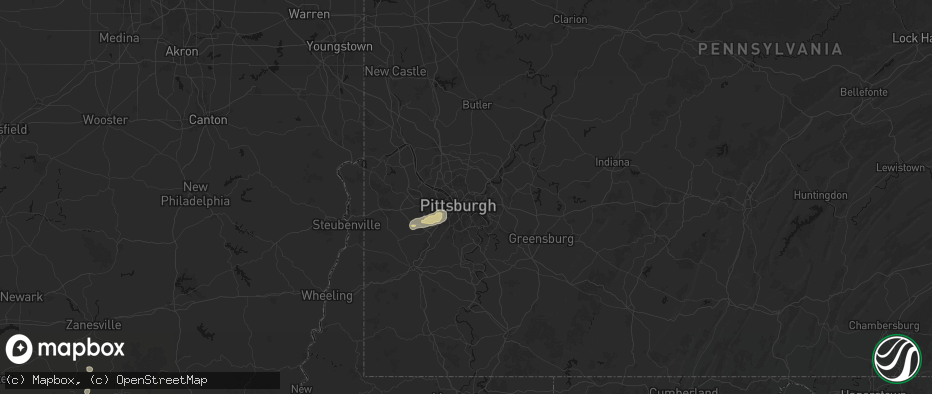 Hail map in Pittsburgh, PA on July 17, 2026