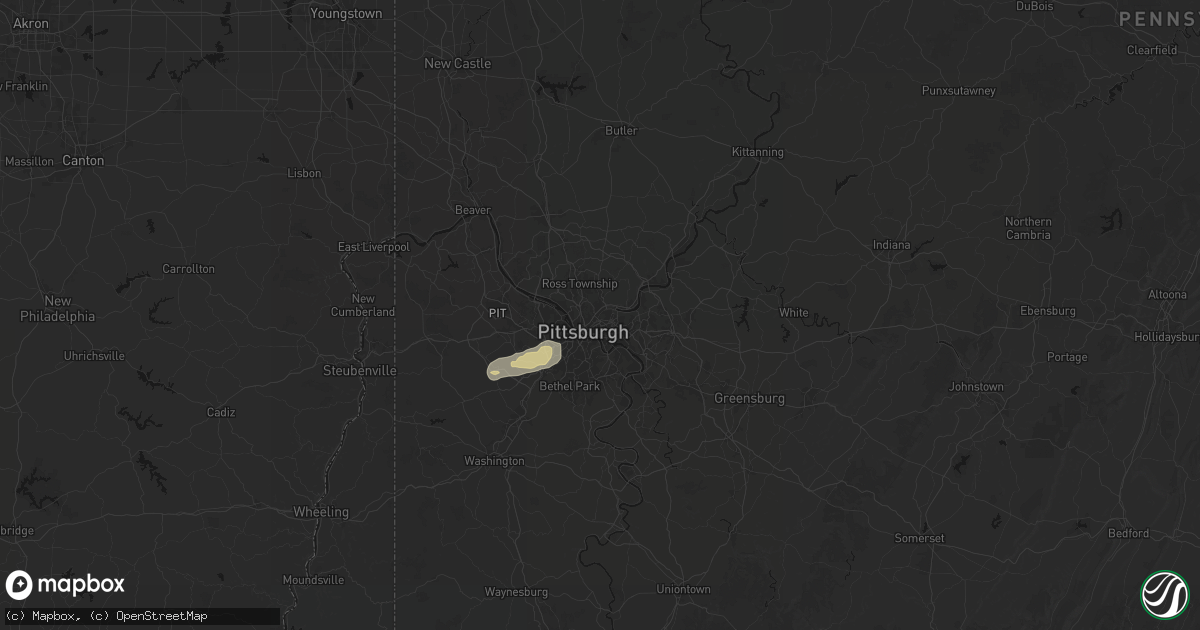 Hail map in Pittsburgh, PA on July 17, 2026
