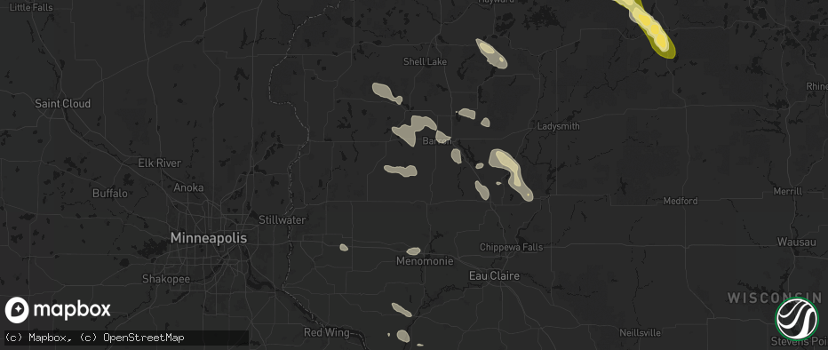 Hail map in Prairie Farm, WI on July 17, 2026