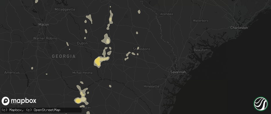 Hail map in Register, GA on July 17, 2026