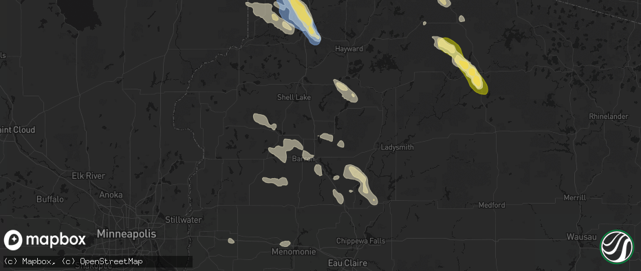 Hail map in Rice Lake, WI on July 17, 2026