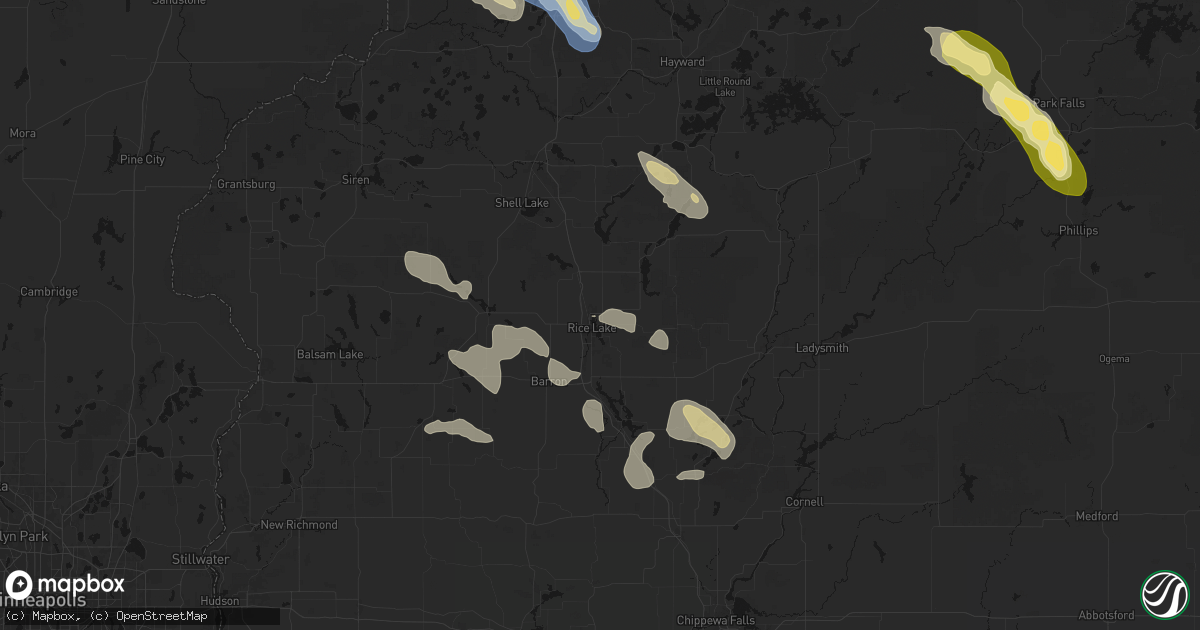 Hail map in Rice Lake, WI on July 17, 2026