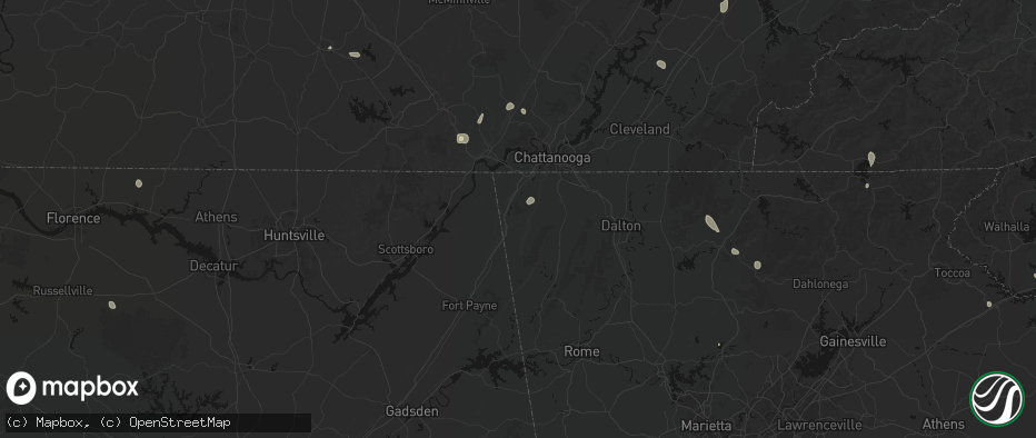 Hail map in Rising Fawn, GA on July 17, 2026