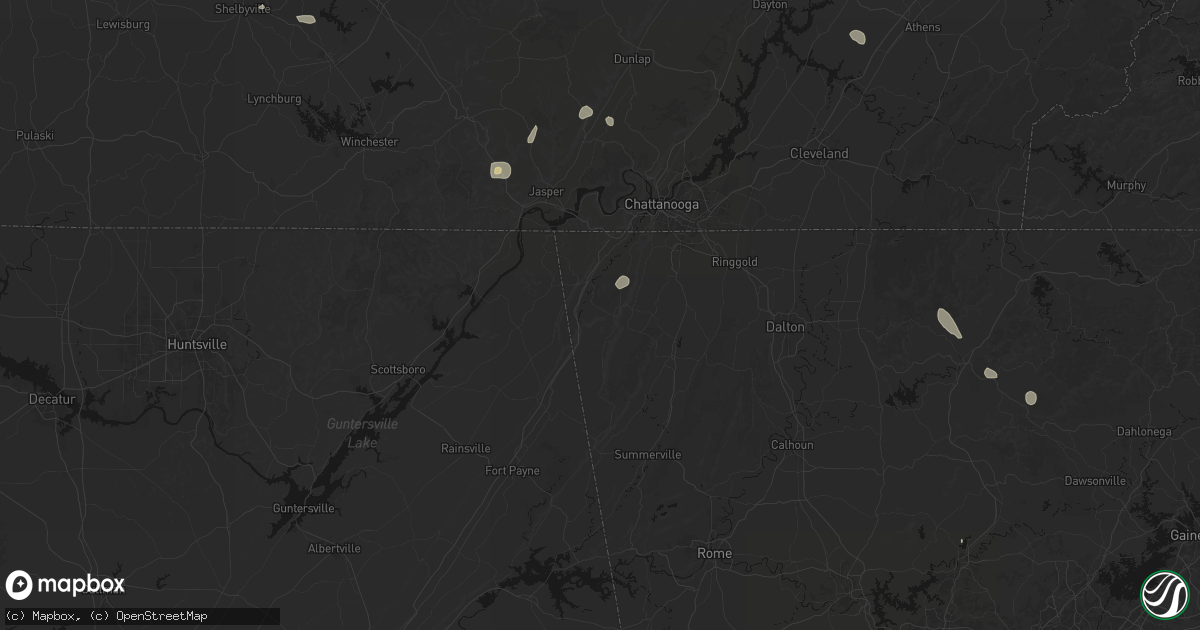 Hail map in Rising Fawn, GA on July 17, 2026