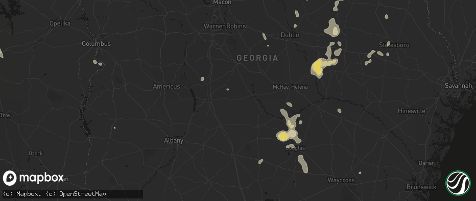 Hail map in Rochelle, GA on July 17, 2026