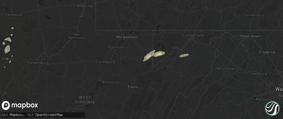 Hail map in Rowlesburg, WV on July 17, 2026