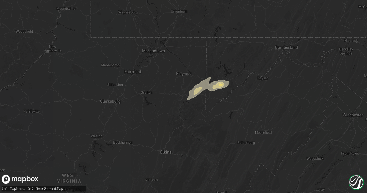 Hail map in Rowlesburg, WV on July 17, 2026