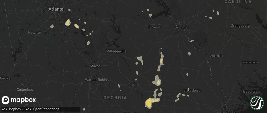 Hail map in Sandersville, GA on July 17, 2026