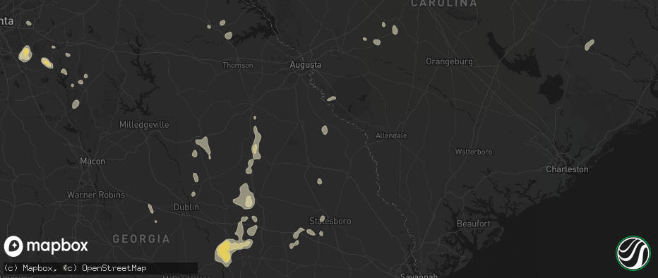 Hail map in Sardis, GA on July 17, 2026