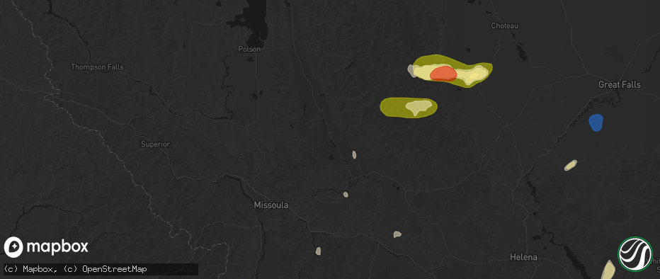 Hail map in Seeley Lake, MT on July 17, 2026