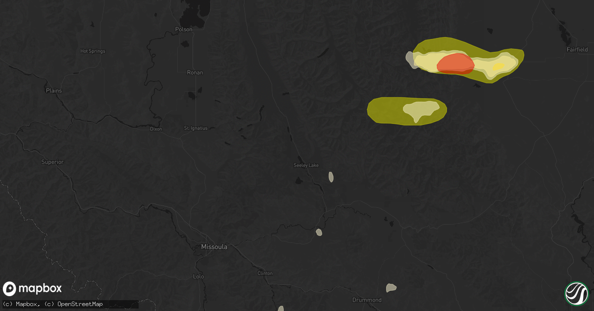 Hail map in Seeley Lake, MT on July 17, 2026