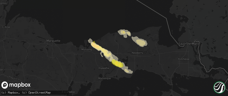 Hail map in Seney, MI on July 17, 2026