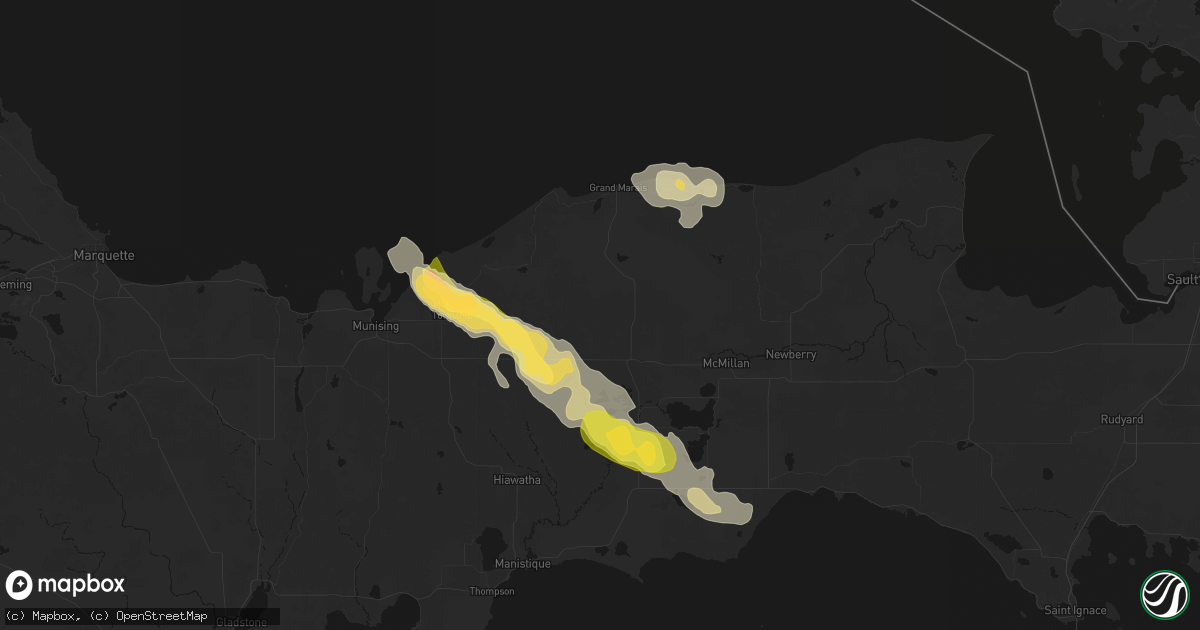 Hail map in Seney, MI on July 17, 2026