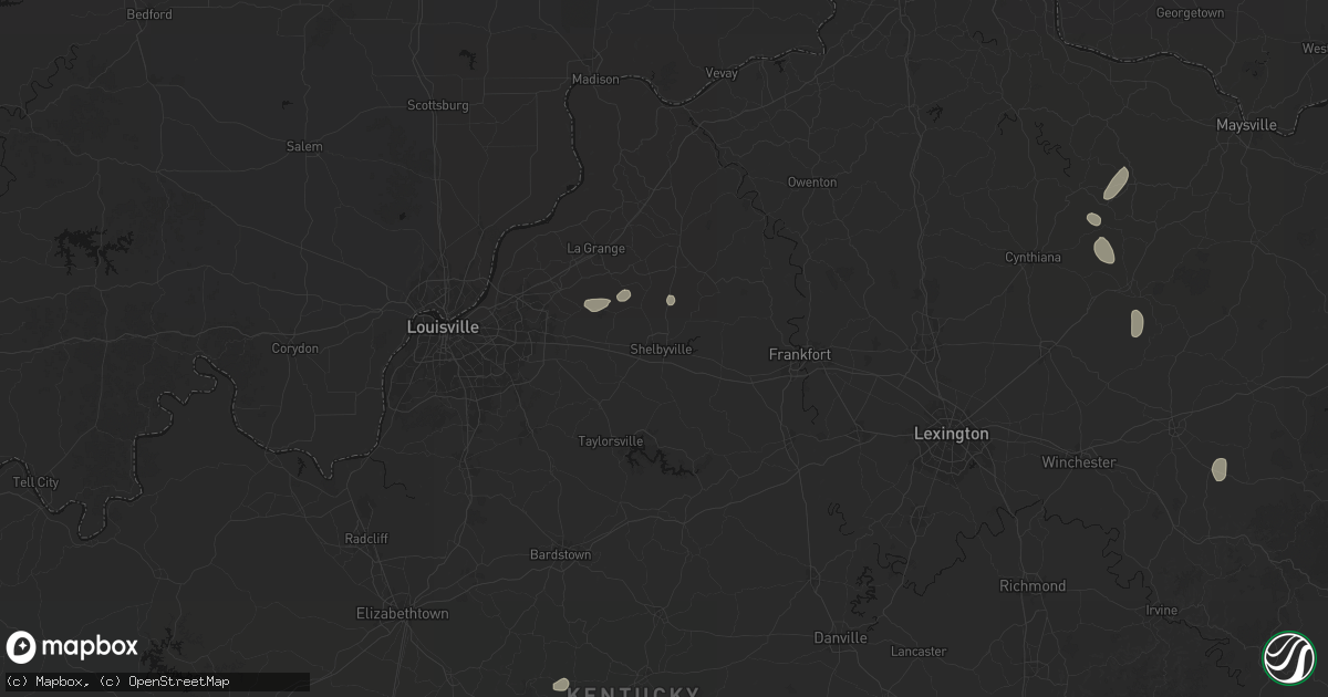 Hail map in Shelbyville, KY on July 17, 2026