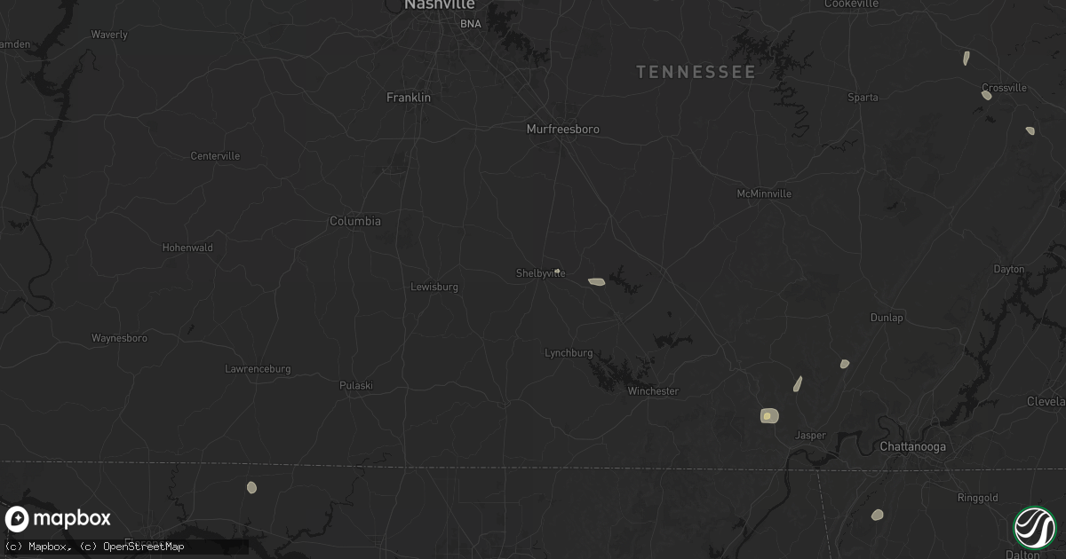 Hail map in Shelbyville, TN on July 17, 2026