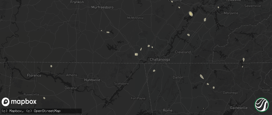 Hail map in South Pittsburg, TN on July 17, 2026