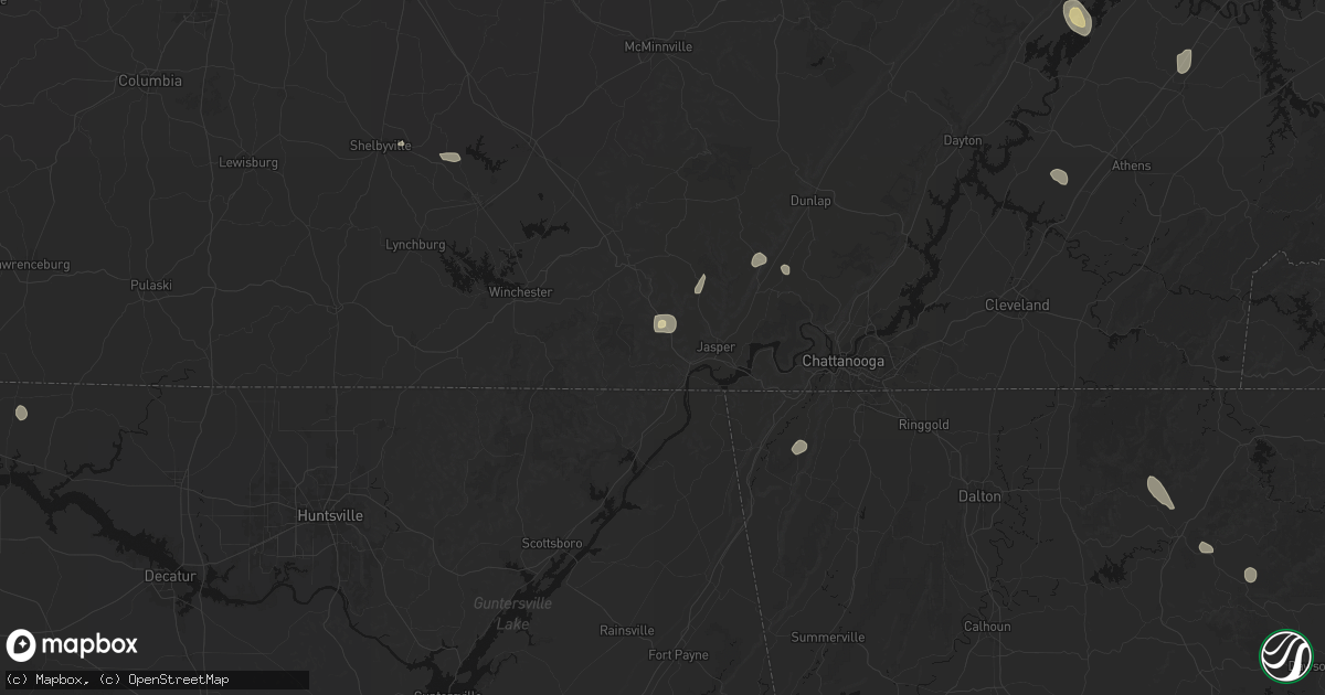 Hail map in South Pittsburg, TN on July 17, 2026