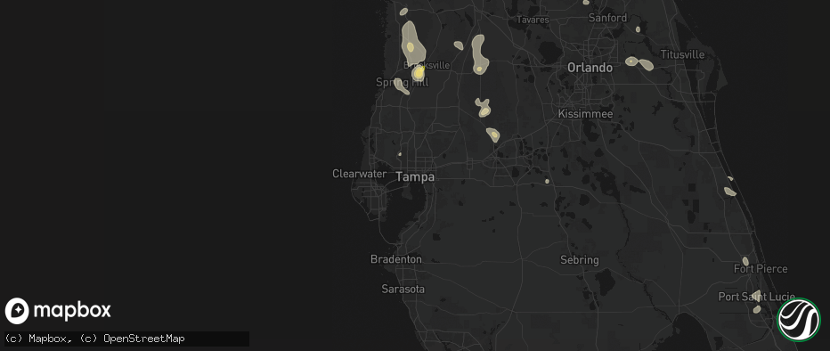 Hail map in Tampa, FL on July 17, 2026