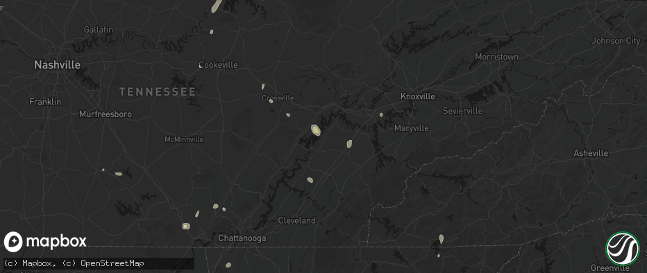 Hail map in Ten Mile, TN on July 17, 2026