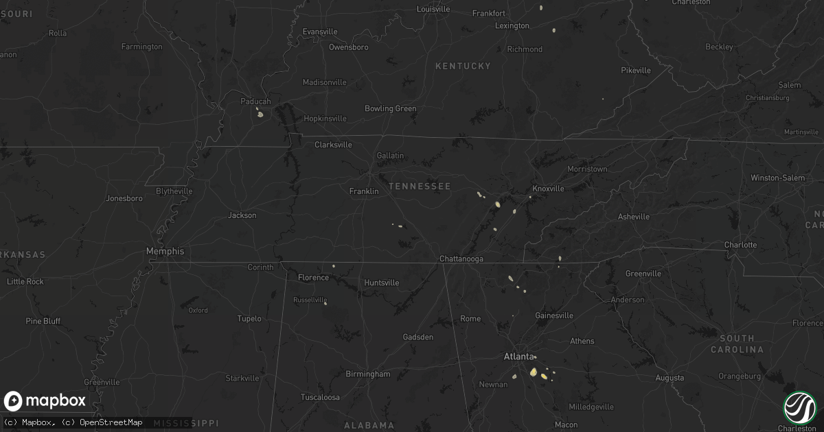 Hail map in Tennessee on July 17, 2026