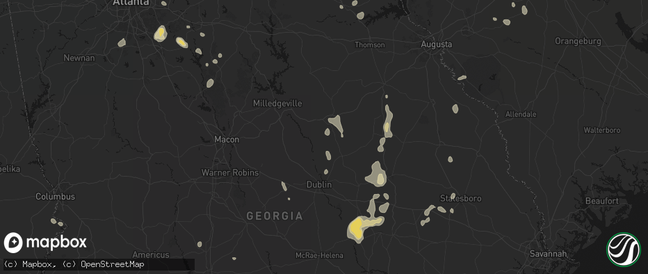 Hail map in Tennille, GA on July 17, 2026