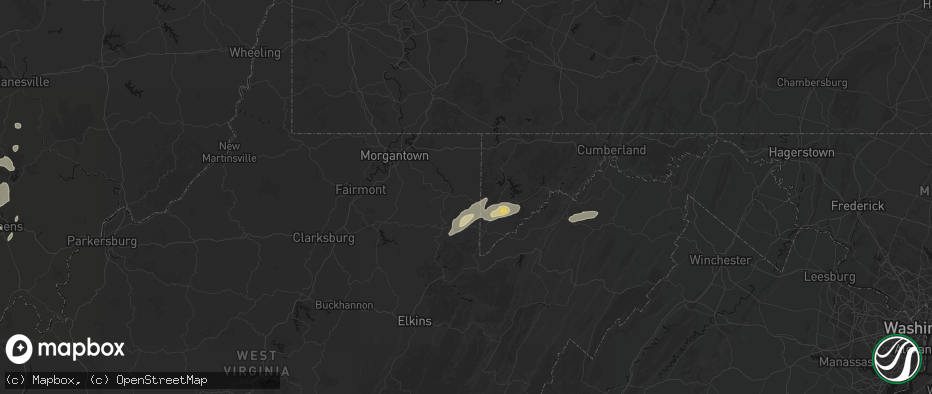 Hail map in Terra Alta, WV on July 17, 2026