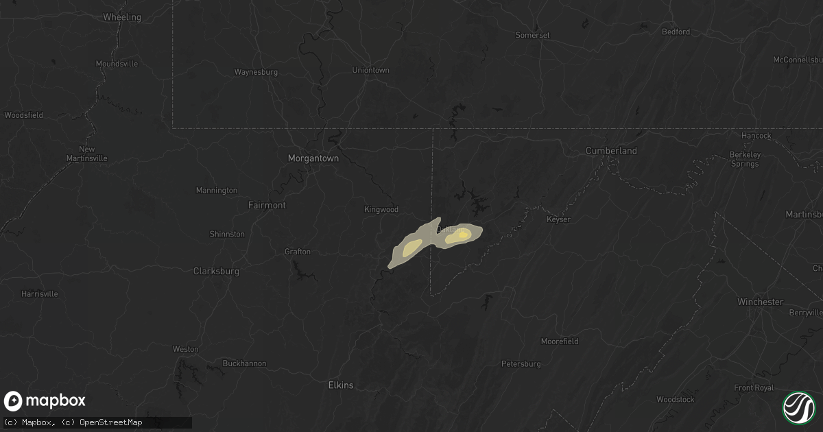 Hail map in Terra Alta, WV on July 17, 2026