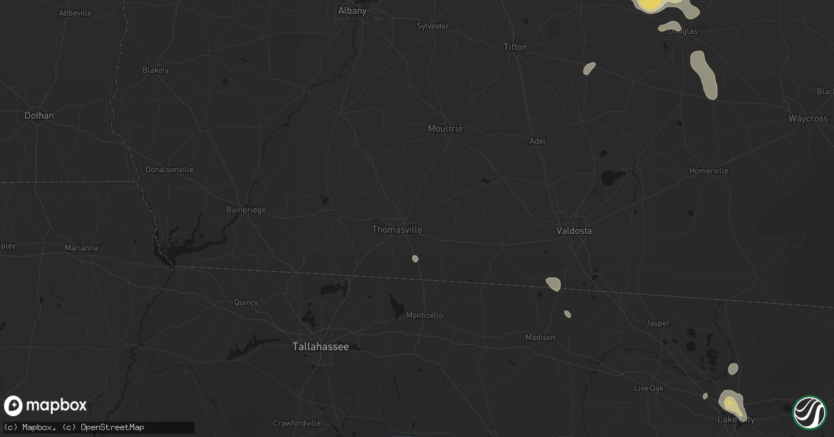 Hail map in Thomasville, GA on July 17, 2026