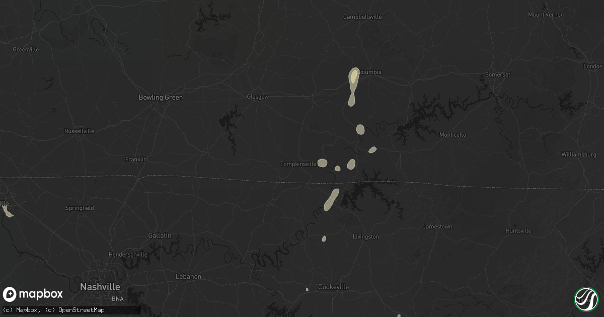 Hail map in Tompkinsville, KY on July 17, 2026