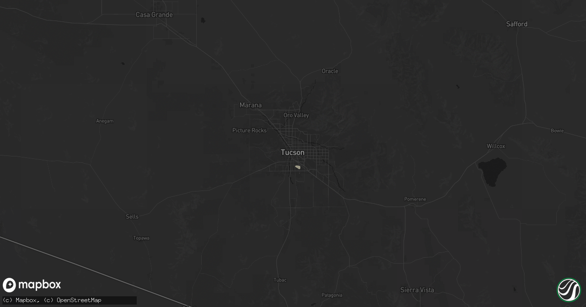 Hail map in Tucson, AZ on July 17, 2026