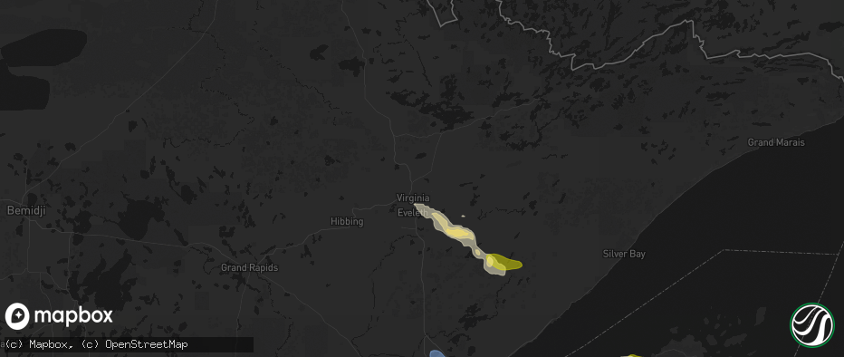 Hail map in Virginia, MN on July 17, 2026