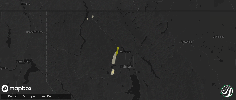 Hail map in Whitefish, MT on July 17, 2026