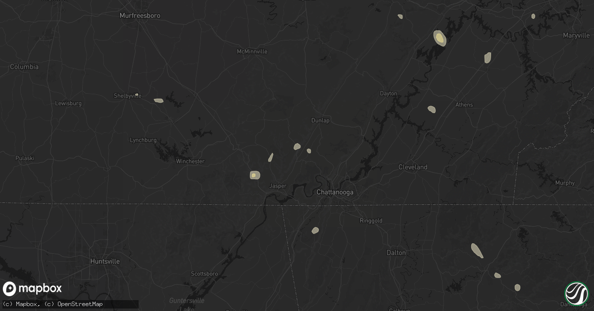 Hail map in Whitwell, TN on July 17, 2026